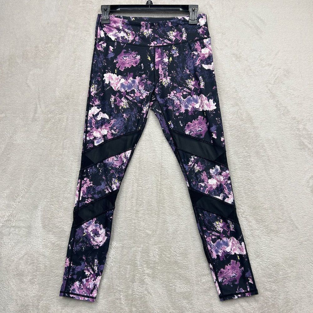 Fabletics High Waist Powerhold Purple Floral Mesh Cutout Crop Legging Sz S Small